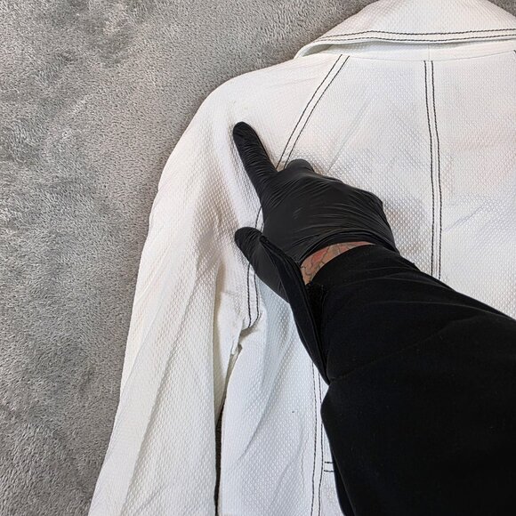 Bebe Jacket Womens 4 White Black Contrast Stitch 3/4 Sleeve Lined Pockets Blazer - Picture 11 of 16